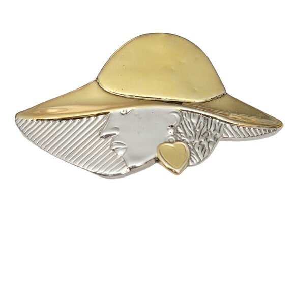 Sterling Silver 925 Gold Vermeil Lady In Hat Hollow Statement Brooch - Picture 11 of 11